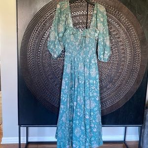 FREE PEOPLE | Oasis Printed Midi Dress | Green Combo | Size Large